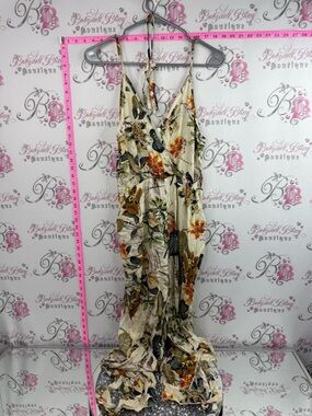 Jumpsuit one piece pants flowers Floral Cream with Green & Orange Floral